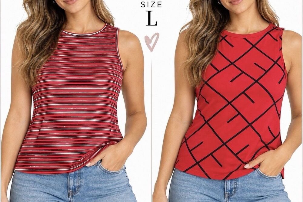 The Limited Women’s Large Sleeveless Tops Lot of 2 Red Striped Geometric L